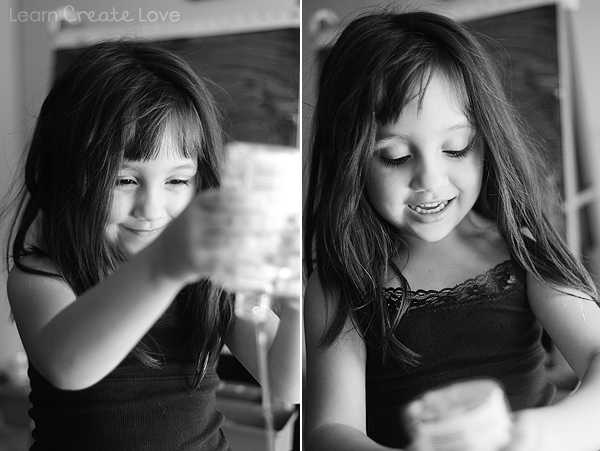 Adding in the glue and squirting the water