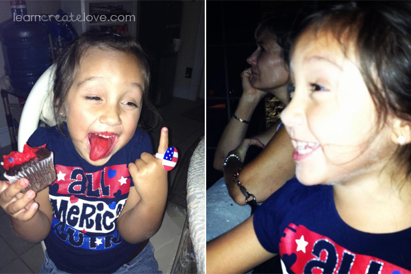 Lorelai eating a cupcake at Grandma's house & then watching the fireworks later on in the evening