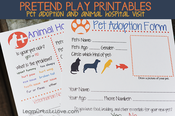 Pretend Play Printables Animal Hospital Pet Adoption