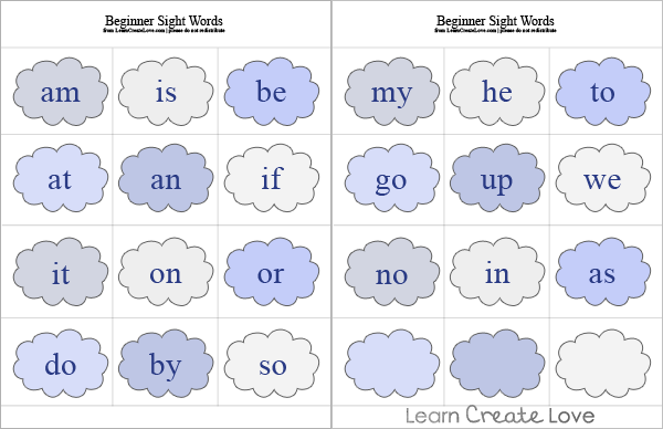 2 Letter Beginner Sight Words