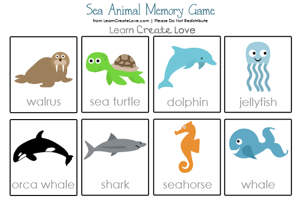 Sea Animals Printable Memory Game
