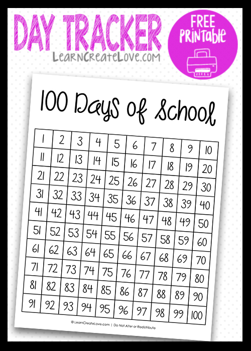 100 Days of School Tracker & Hundreds Chart Free Printable